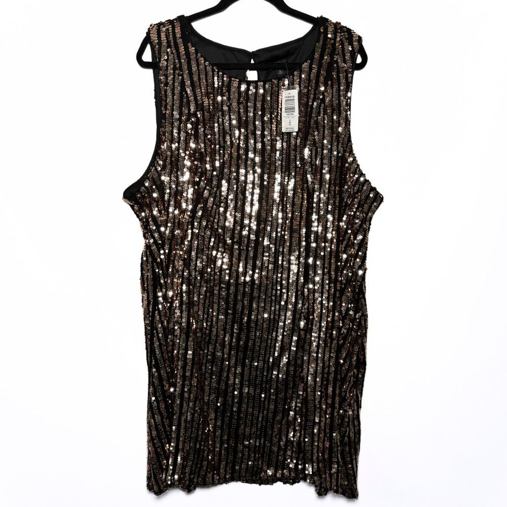 Torrid Sequin Trapeze A-Line Dress - Champagne Metallic - Size 4 / Holiday Party